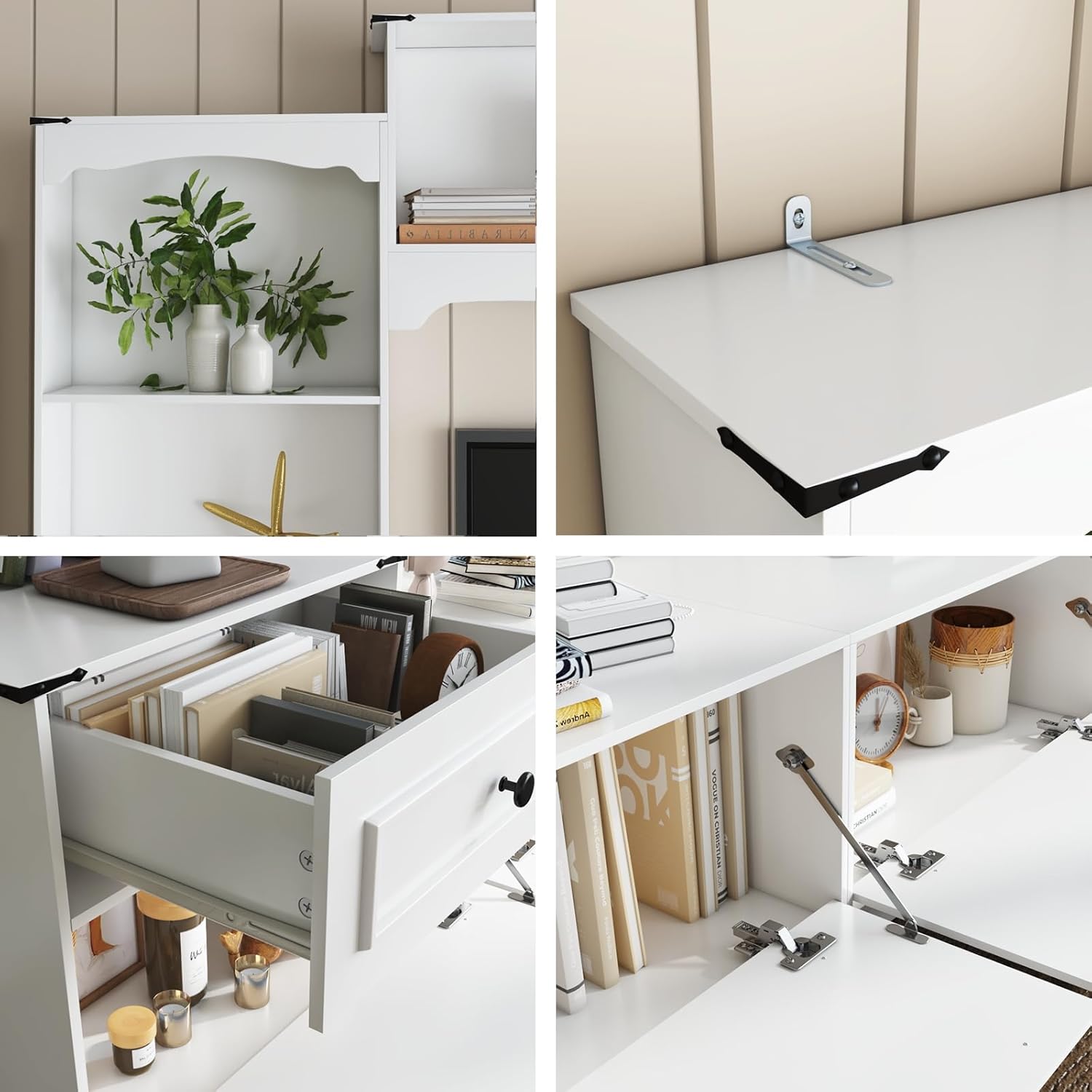 Loomie 104" W Wall Unit TV Stand with Storage for TVs up to 80", Large Farmhouse Wall Unit Entertainment Center with Bridge & Bookshelves, Tall TV Console Table Media Center for Living Room