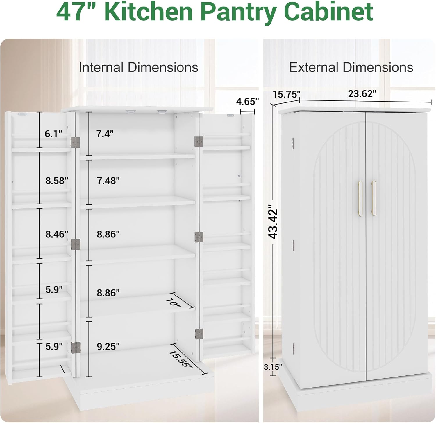 SAUDISM 47” Kitchen Pantry Cabinets, Freestanding Kitchen Pantry Storage Cabinet with Doors and Adjustable Shelves