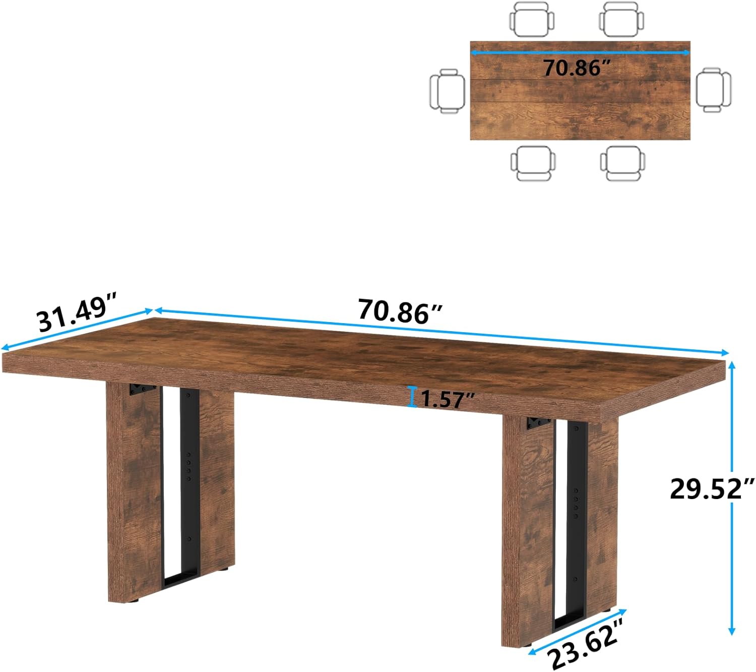 Loomie 70.8 Inch Dining Table, Rustic Farmhouse Kitchen Table for 6-8 People
