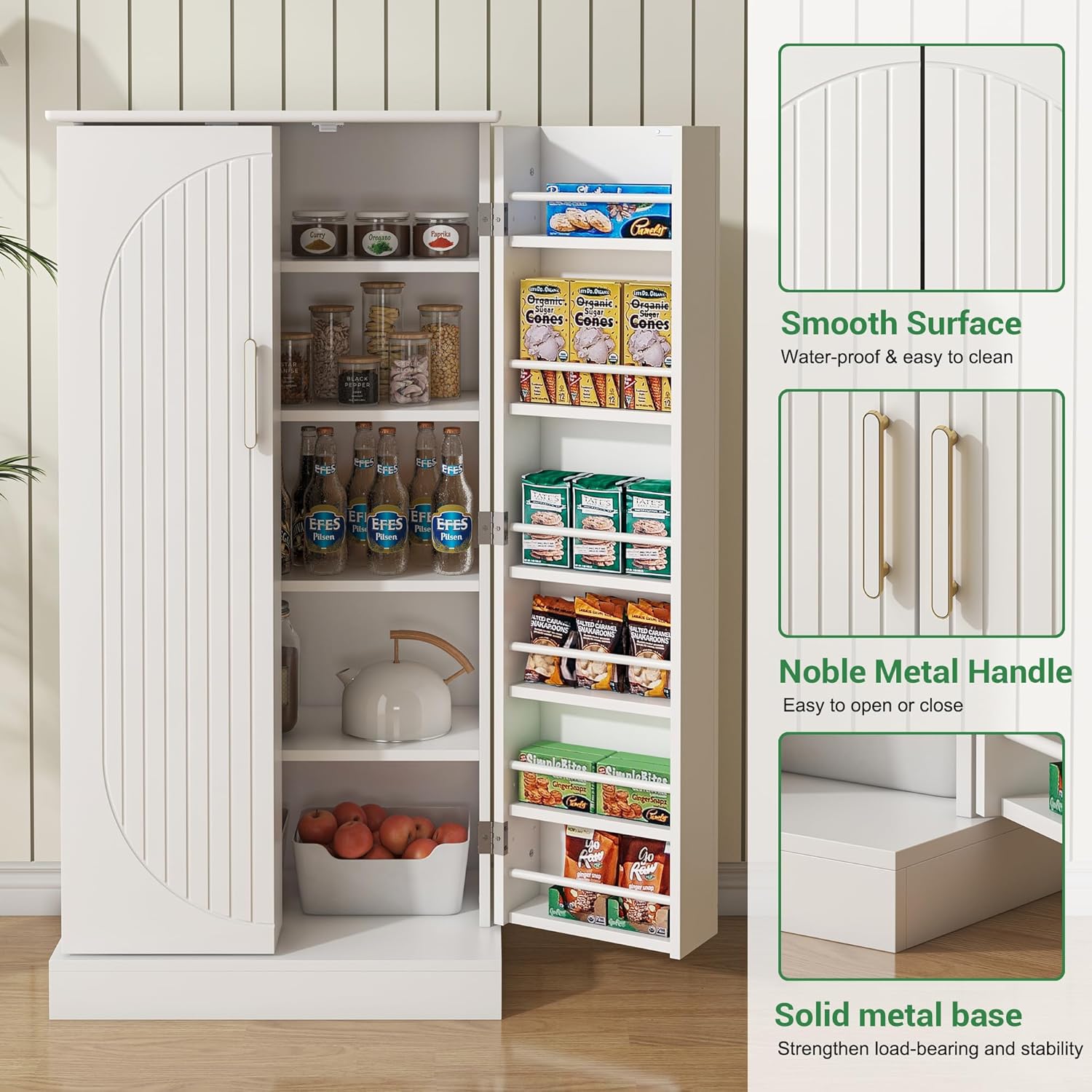 SAUDISM 47” Kitchen Pantry Cabinets, Freestanding Kitchen Pantry Storage Cabinet with Doors and Adjustable Shelves