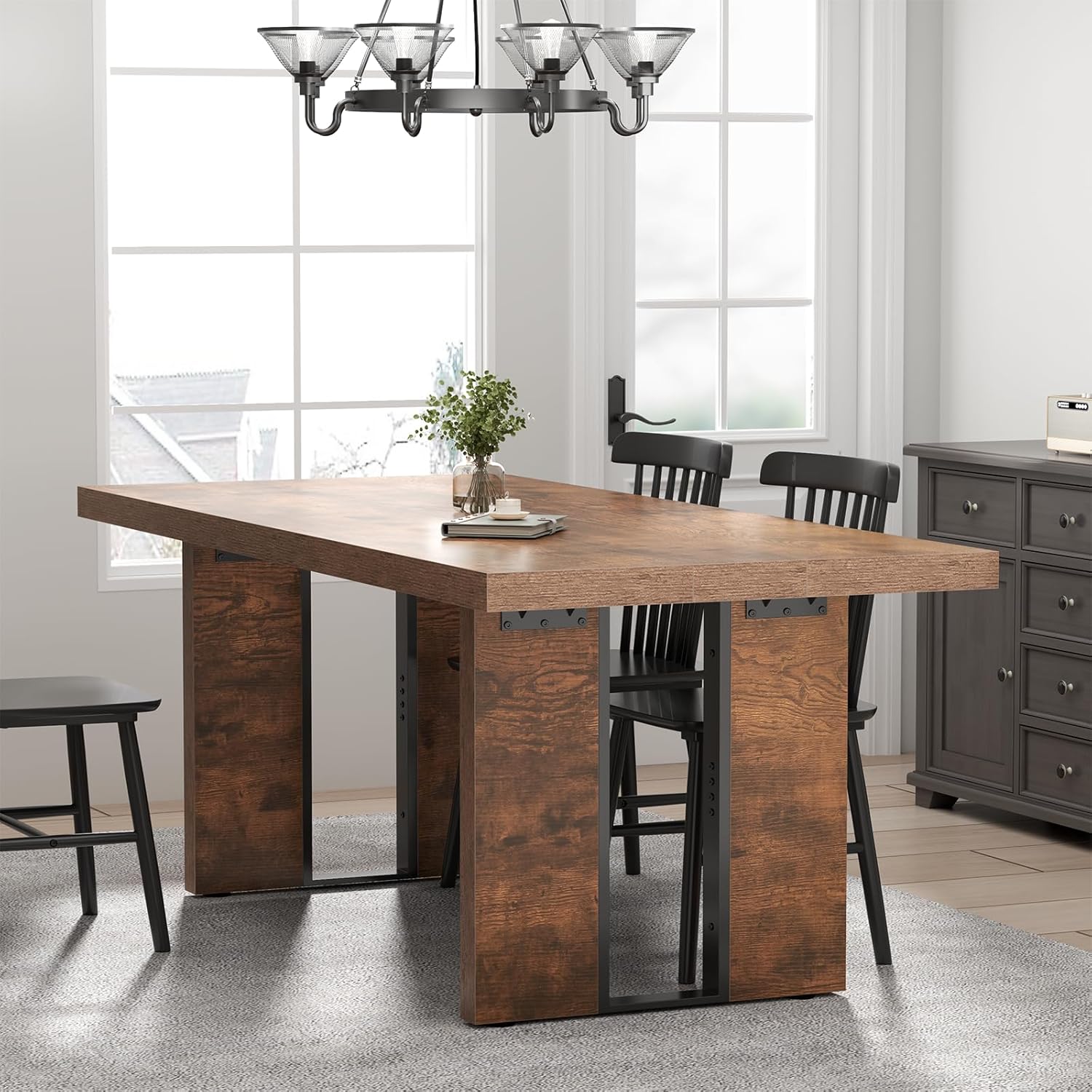 Loomie 70.8 Inch Dining Table, Rustic Farmhouse Kitchen Table for 6-8 People