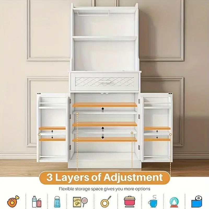 SAUDISM Storage Cabinet, Bathroom Storage Cabinet, Freestanding Kitchen Cabinet, 66-Inch Buffet Cabinet with Cabinets, Drawers and Doors for Home Use