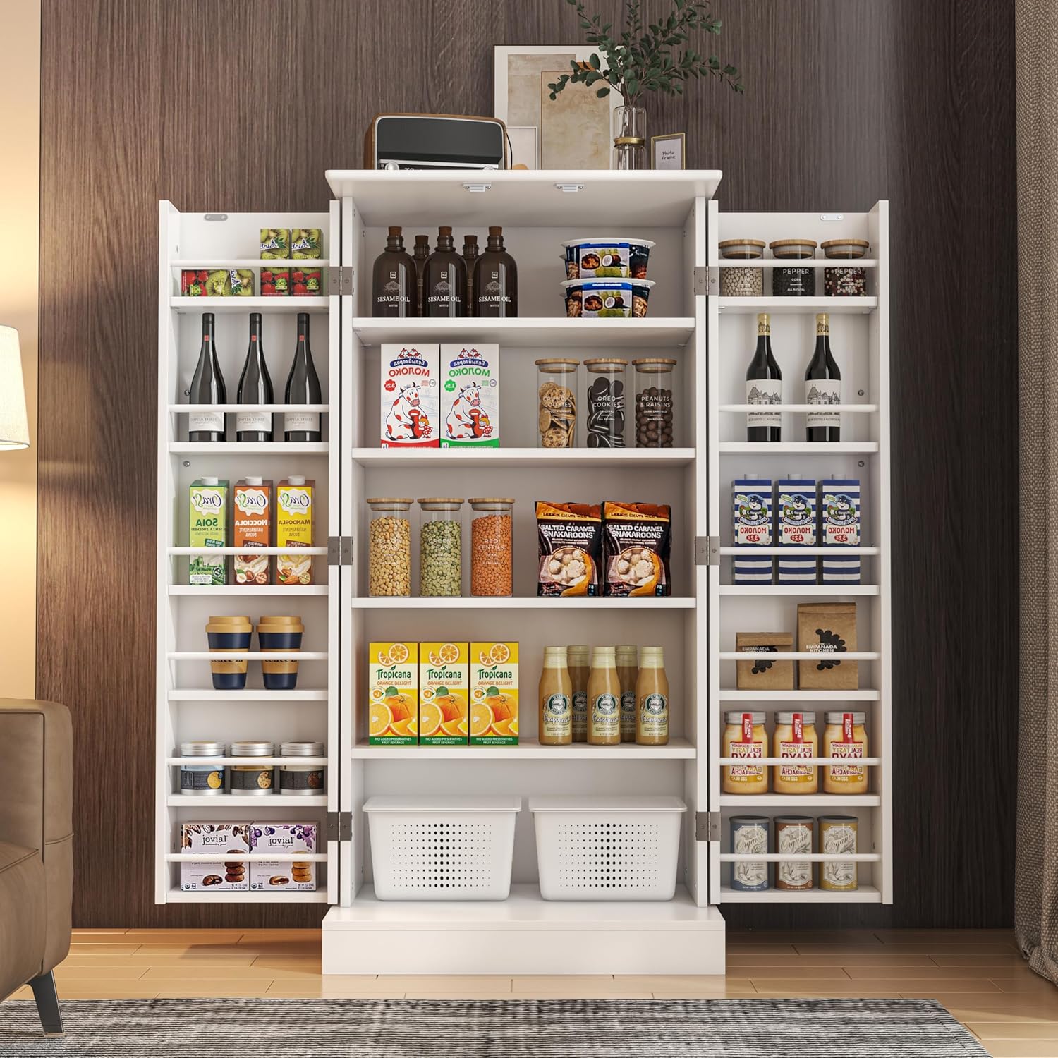 SAUDISM 47” Kitchen Pantry Cabinets, Freestanding Kitchen Pantry Storage Cabinet with Doors and Adjustable Shelves