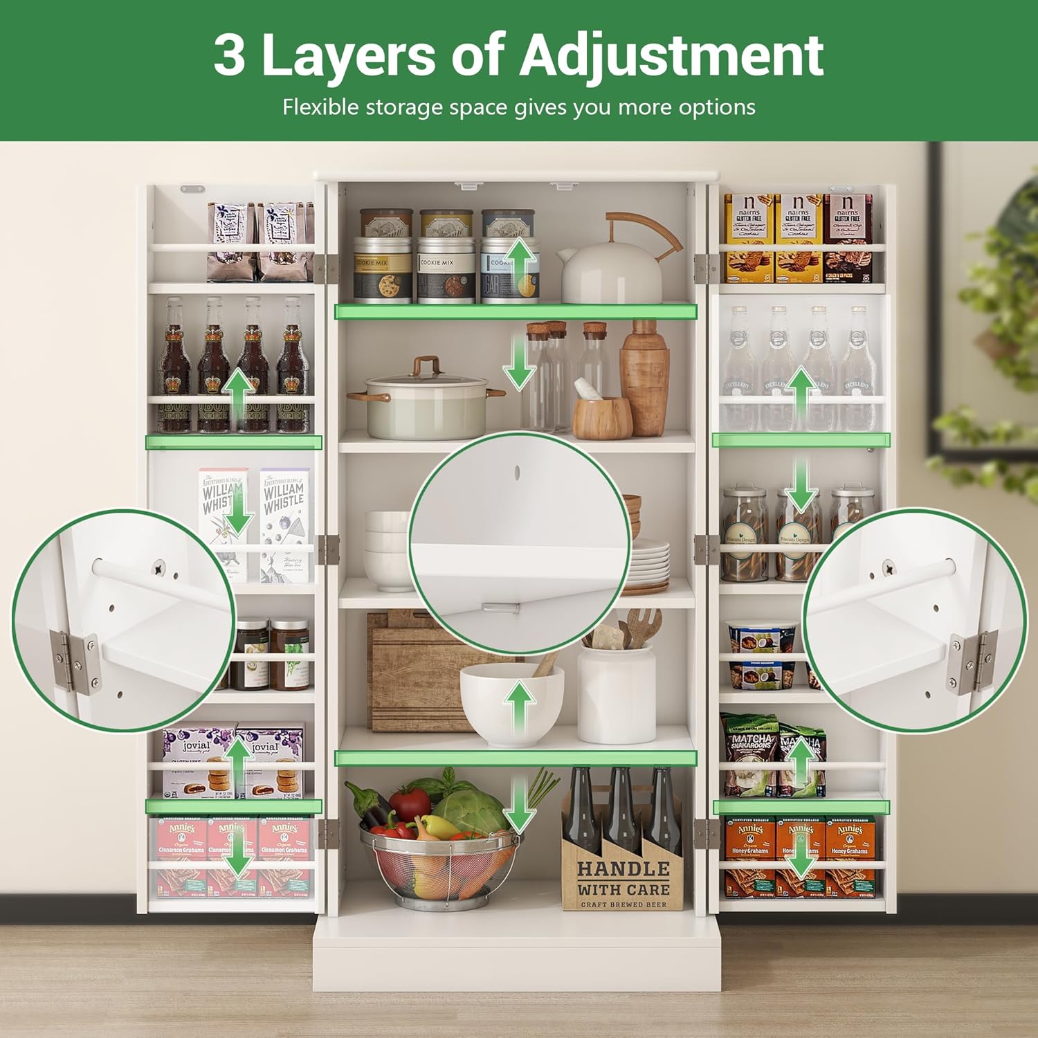 SAUDISM 47” Kitchen Pantry Cabinets, Freestanding Kitchen Pantry Storage Cabinet with Doors and Adjustable Shelves