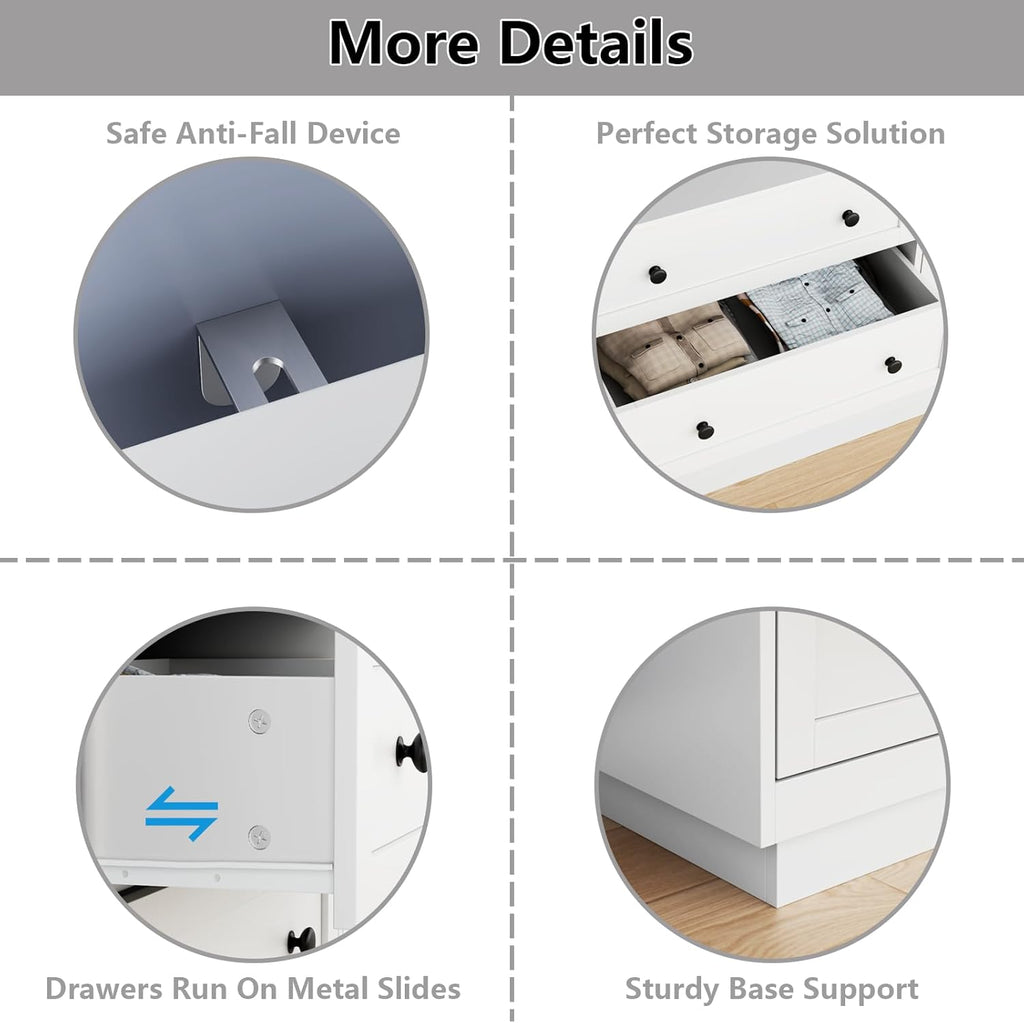 Loomie 6 Drawer Dresser, Modern Drawer Chests with Power Outlet and Led Light, Wide Chest of Drawers for Storage and Organization, White Dresser for Bedroom, Living Room, Closets, Entryway