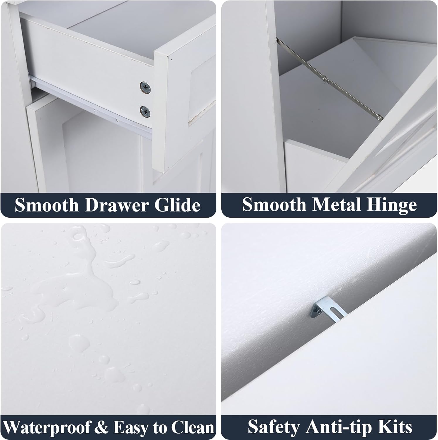 Loomie Double Tilt Out Laundry Hamper Cabinet, Hidden Laundry Cabinet with 2 Drawers & 2 Baskets, 30 Gallon Trash Can for Bathroom, Kitchen, White