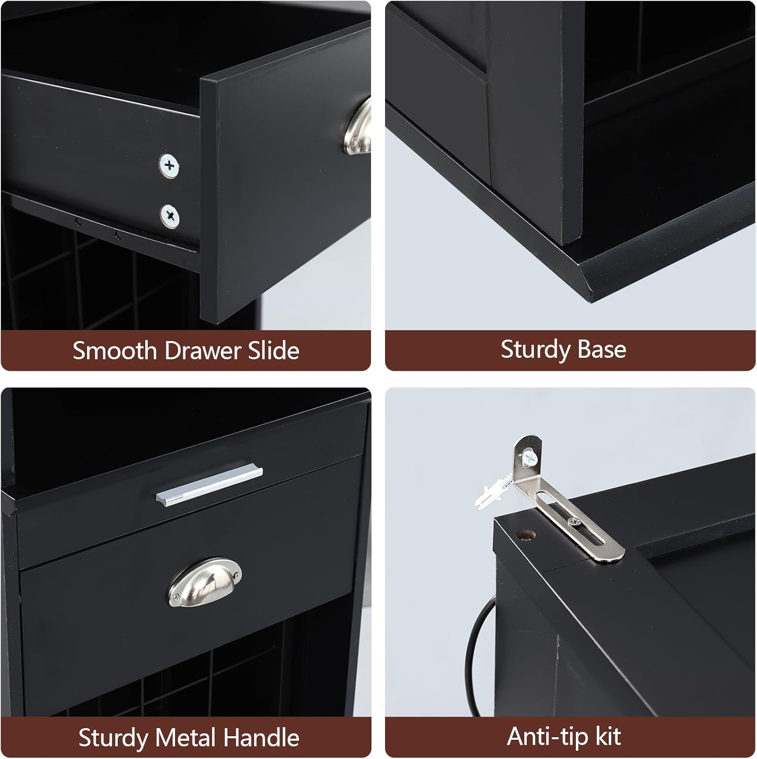 Loomie Wine Bar Cabinet with LED Lights, 65'' Tall Coffee Bar with 24 Wine Rack & Glass Holder, Freestanding Liquor Cabinet with Tray & Drawer & Adjustable Shelf (Black)