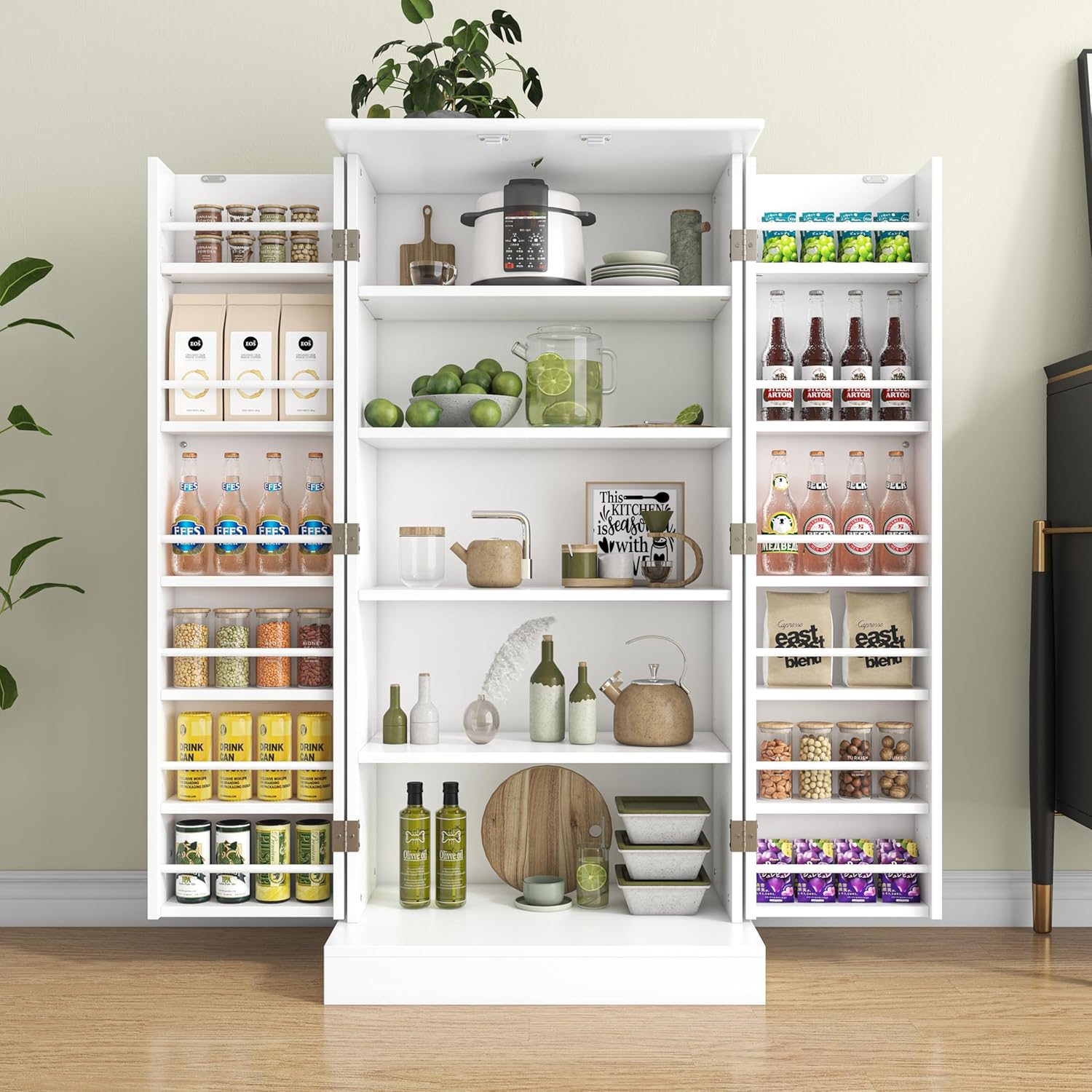 SAUDISM 47” Kitchen Pantry Cabinets, Freestanding Kitchen Pantry Storage Cabinet with Doors and Adjustable Shelves