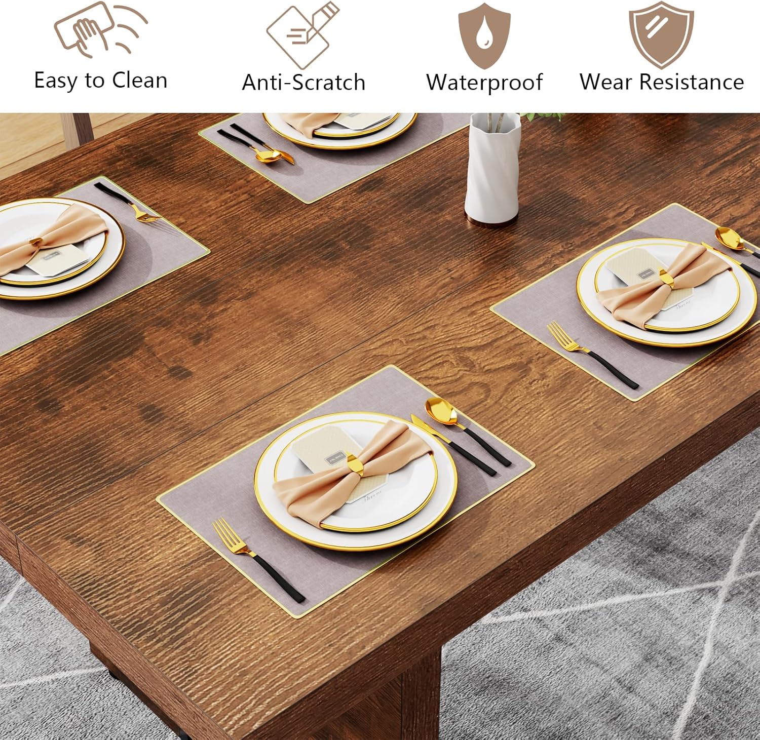 Loomie 70.8 Inch Dining Table, Rustic Farmhouse Kitchen Table for 6-8 People