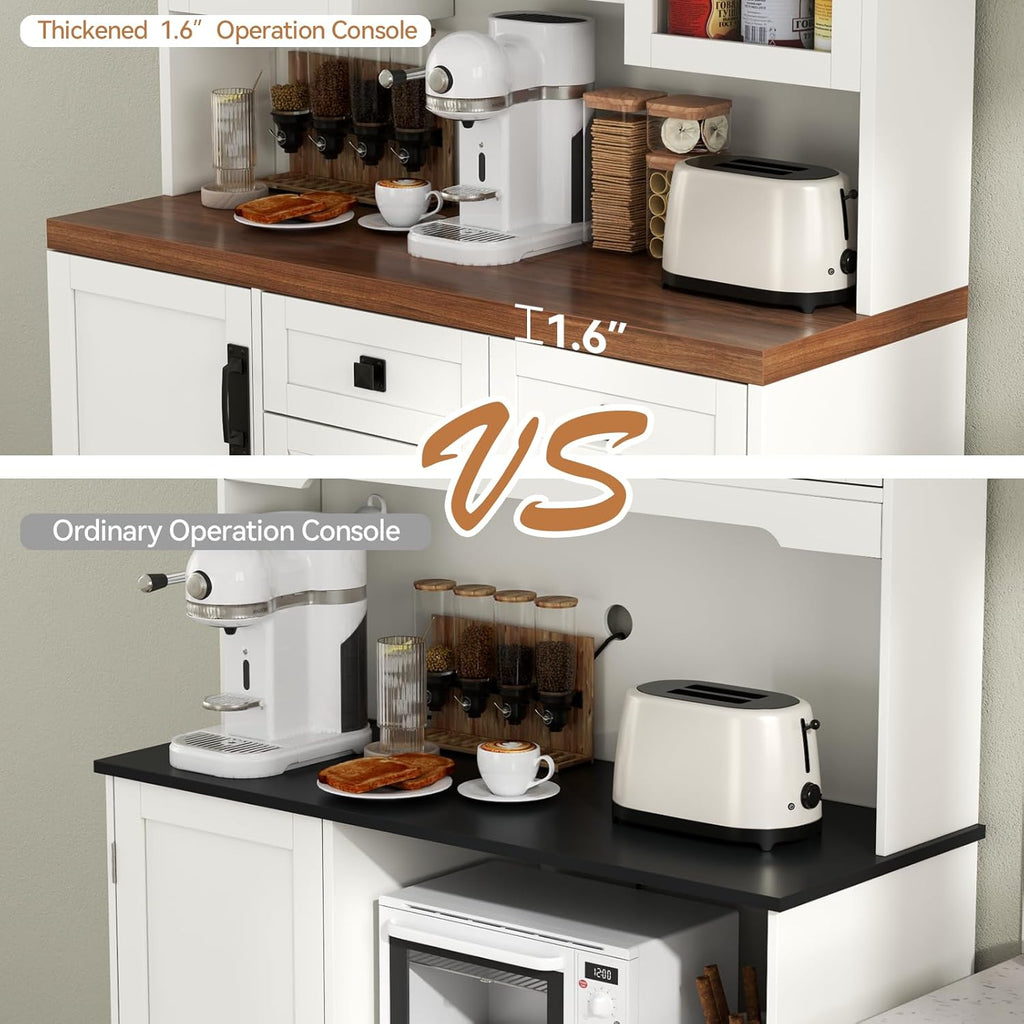 Loomie 59" Farmhouse Buffet Cabinets with Storage,Buffet Sideboard Cabinet with Drawers and Glass Door,Freestanding Coffee Bar with Adjustable Shelves for Dining Room,Kitchen,(White)