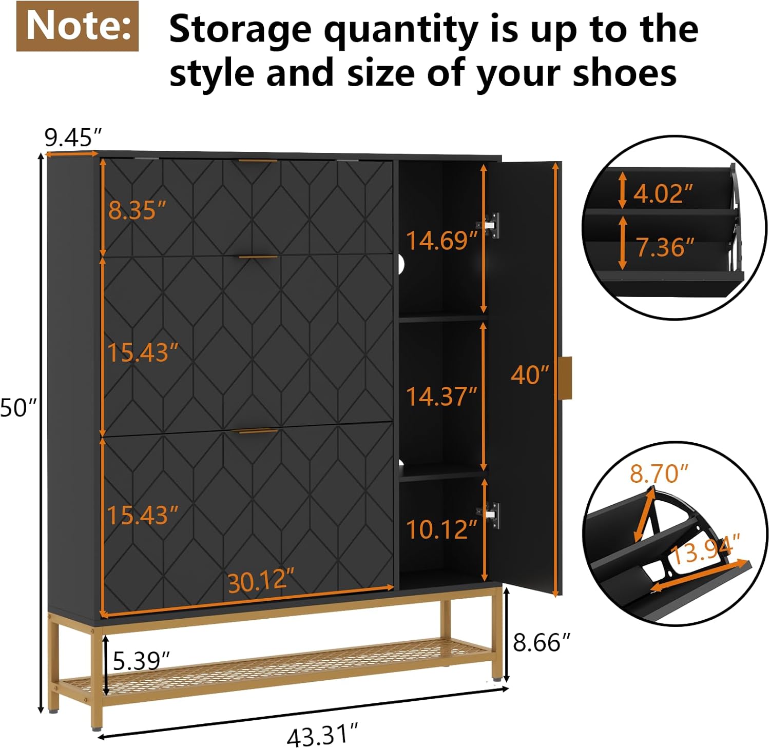 Loomie Shoe Cabinet,Freestanding Tipping Bucket Shoe Rack Organizer with 2 Flip Drawers,Entryway Narrow Shoe Storage with Adjustable Storage Shelf &Top Cubby,Modern Slim Hidden Shoe Cabinet, Black
