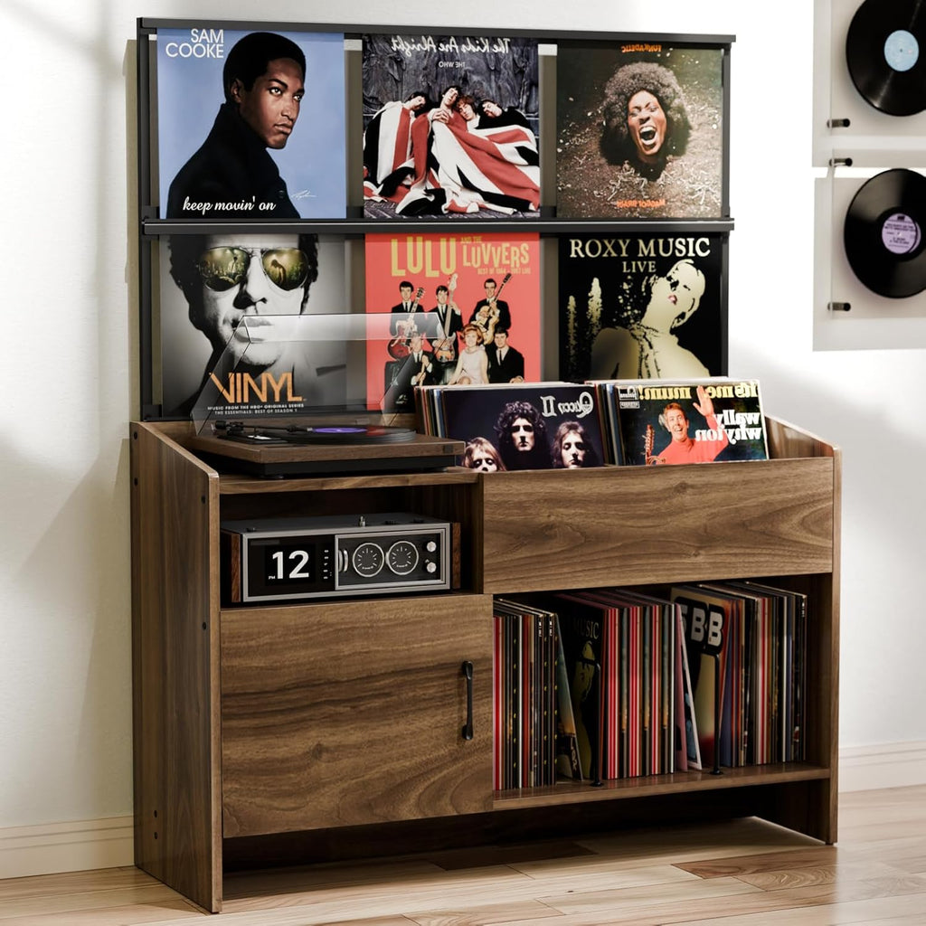 Large Record Player Stand with Vinyl Storage, Record Player Table with Vinyl Record Storage Up to 500 Albums, Turntable Stand with Record Holder Display Shelf, Record Cabinet for Media Stereo Audio