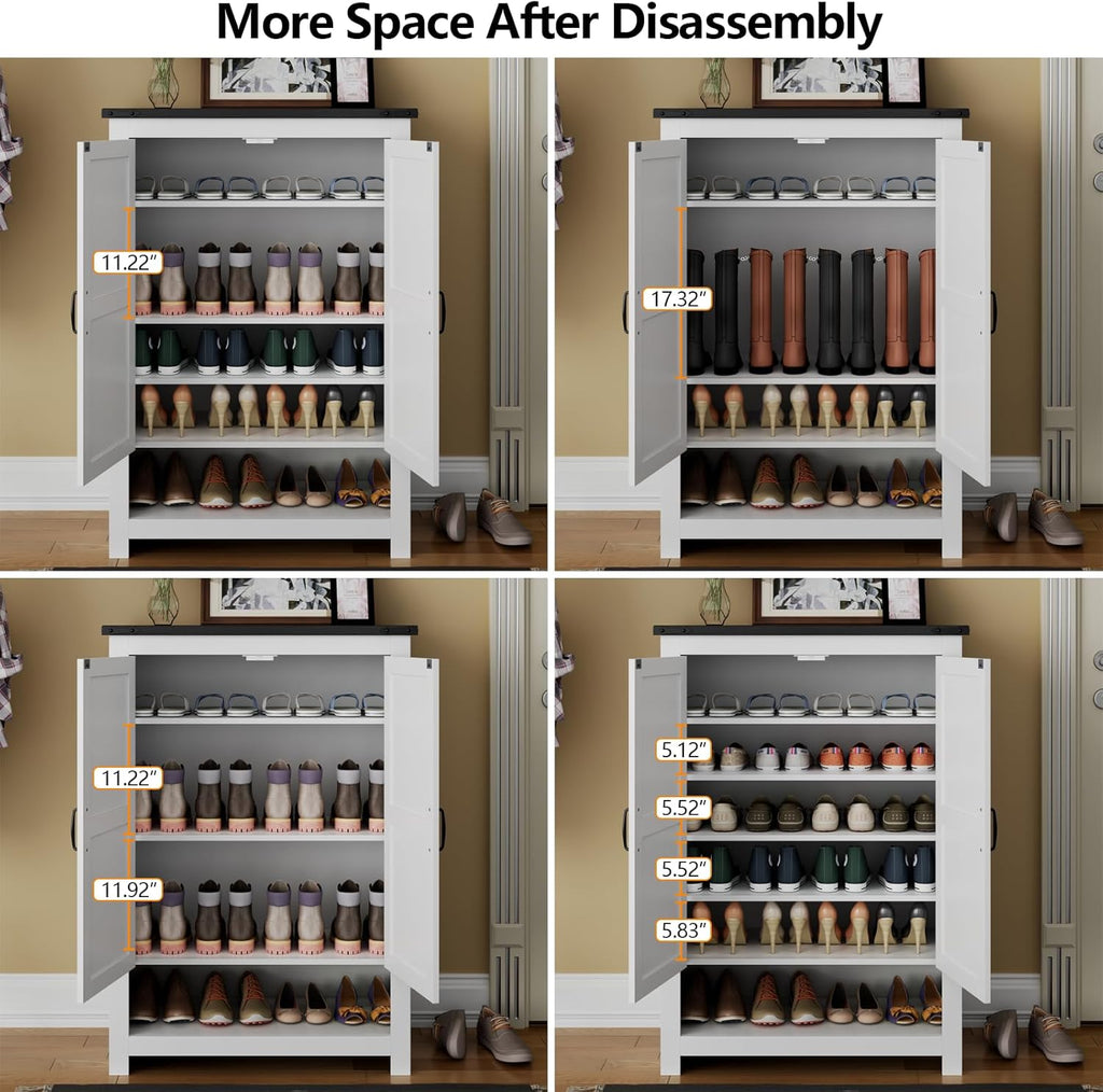 Loomie Shoe Cabinet with Doors, 7-Tier 28 Pair Shoe Cabinet Storage for Entryway, Hidden Narrow Shoe Cabinets with Adjustable Shelves, Slim Thin Shoe Rack Organizer for Hallway, Living Room, White