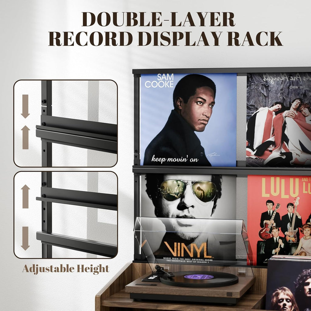 Large Record Player Stand with Vinyl Storage, Record Player Table with Vinyl Record Storage Up to 500 Albums, Turntable Stand with Record Holder Display Shelf, Record Cabinet for Media Stereo Audio