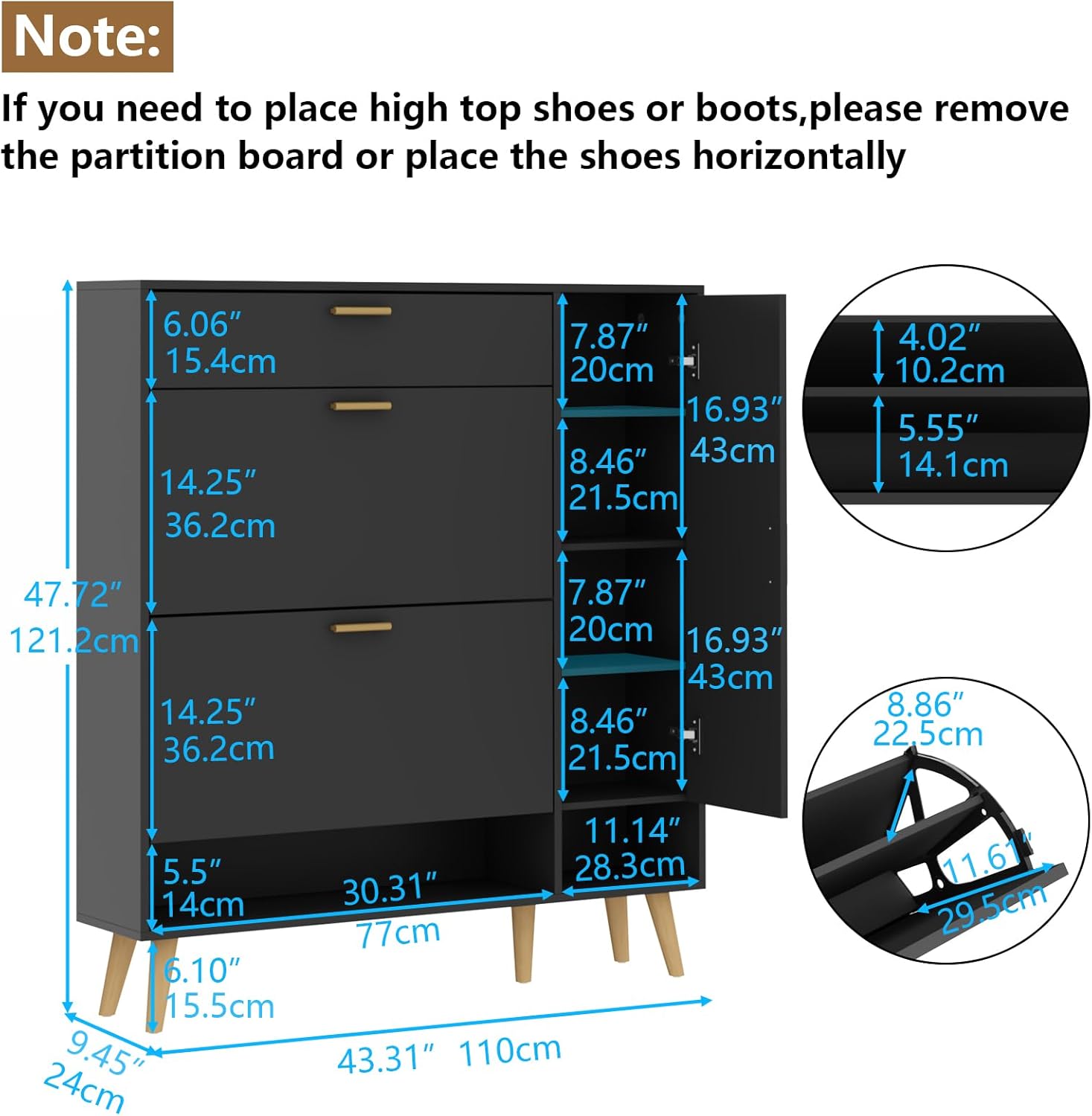 Loomie Slim Shoe Cabinet with 2 Flip Drawers & Adjustable Shelf for Entryway