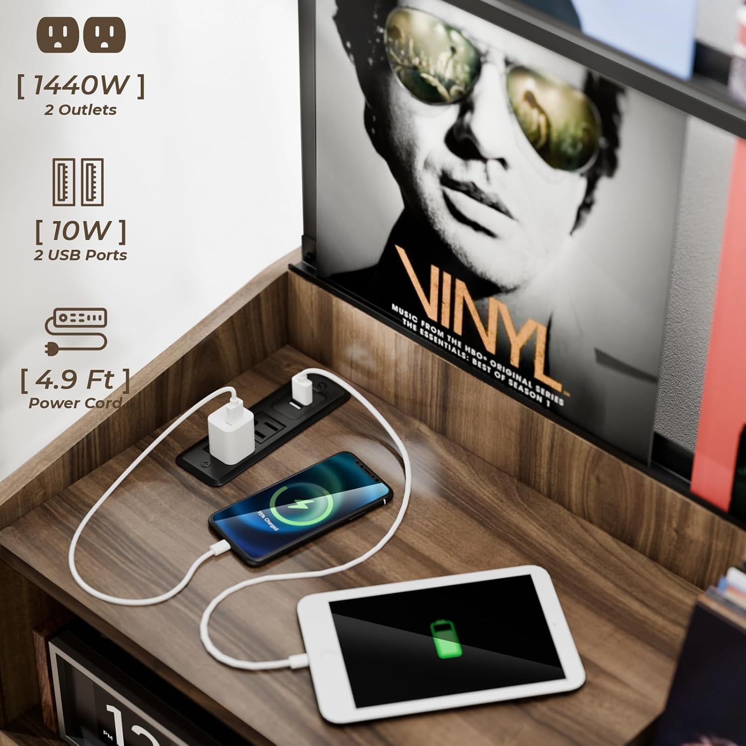 Large Record Player Stand with Vinyl Storage, Record Player Table with Vinyl Record Storage Up to 500 Albums, Turntable Stand with Record Holder Display Shelf, Record Cabinet for Media Stereo Audio