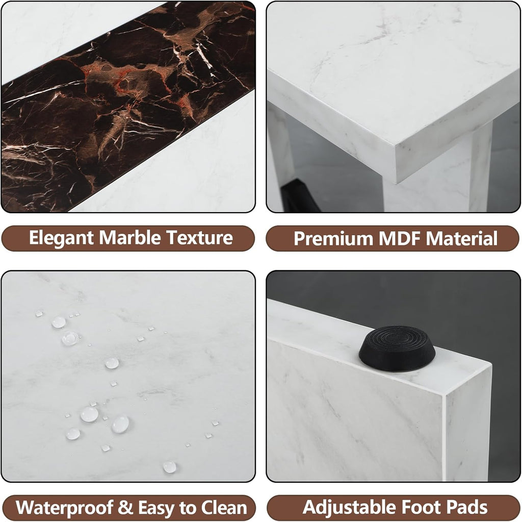 Loomie 71 Inch Dining Table for 6-8 People, Large Rectangular Kitchen Table with Marble-Color Tabletop, 6ft Luxurious Dining Room Table for Living Room, Home Office (White Marble)