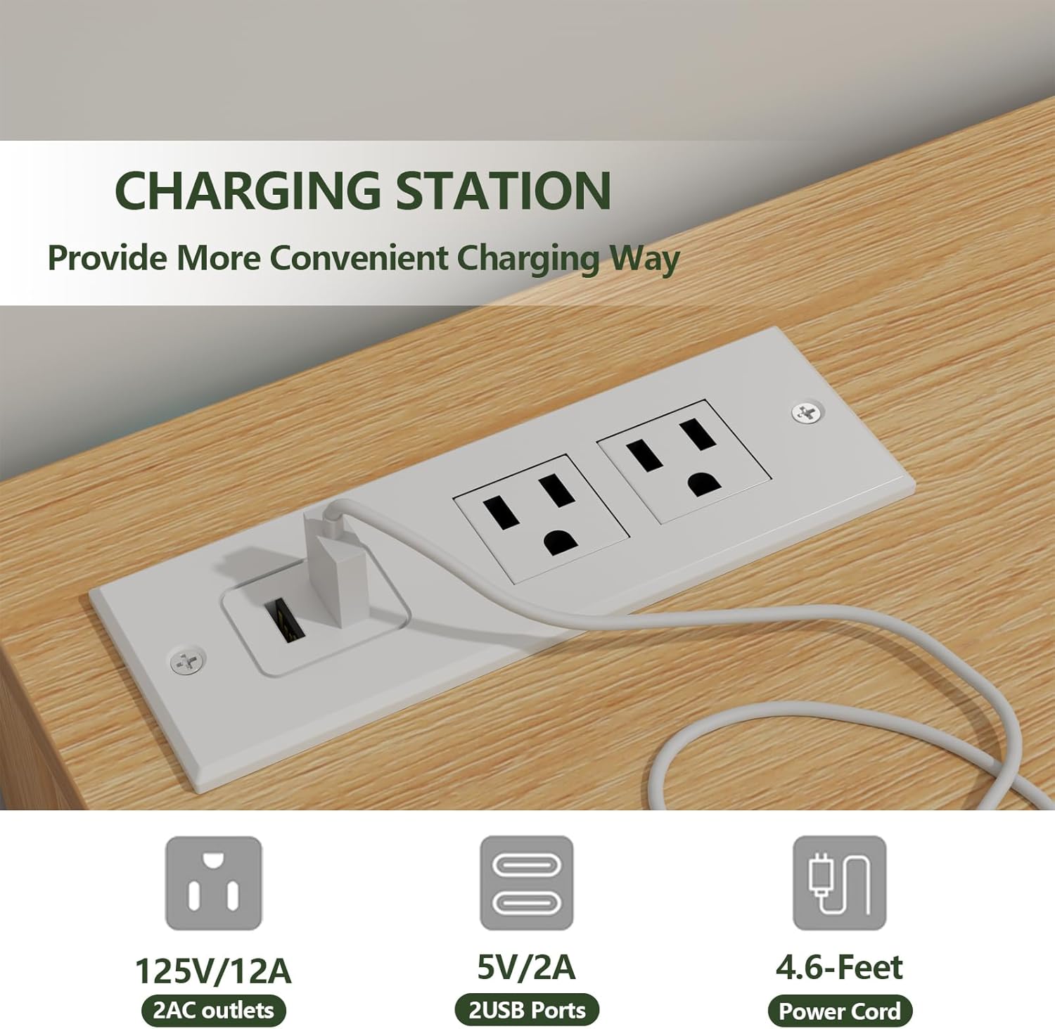 Loomie 9 Drawers Dresser, 63'' White Chests of Drawers with Power Outlet, Accent Large Double Dresser with LED Light, Modern Storage Dresser for Bedroom, Living Room (White&Light Walnut)
