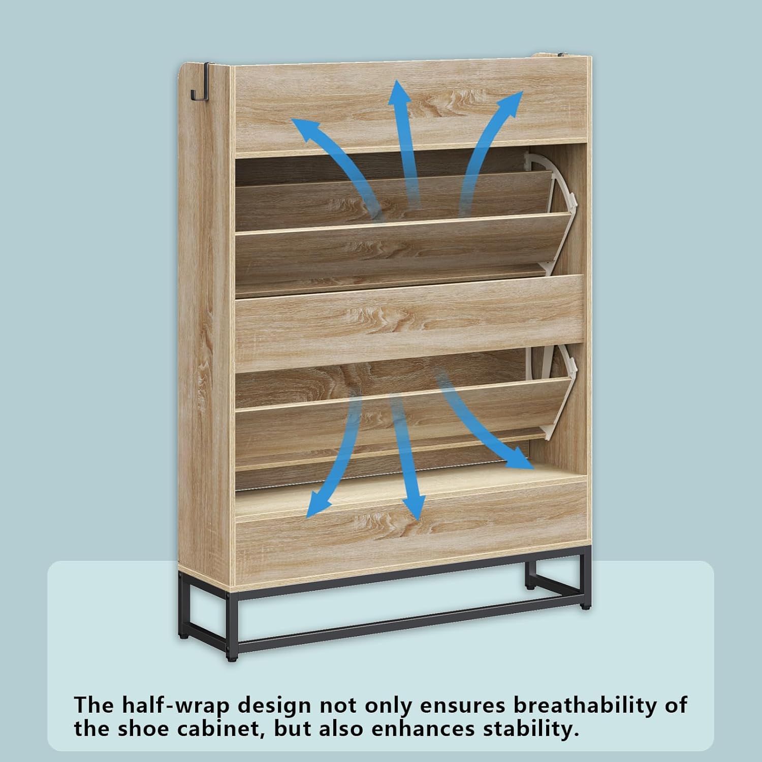 Loomie Rattan Shoe Cabinet, Shoe Storage Cabinet with 2 Flip Drawers, Hidden Shoe Storage with Top & Bottom Cubbies, 47.8" Tall Shoe Organizer Cabinet for Entryway, Hallway, Living Room (Natural)