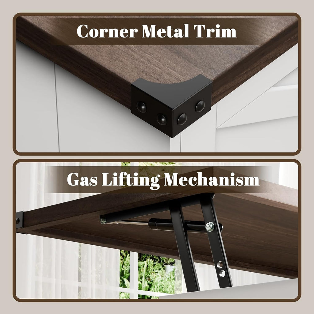 36" Farmhouse Lift Top Coffee Table with Big Cat House, White Wood Square Coffee Table with Storage, Modern Center Table Cat Furniture Condo with Large Hidden Compartment and 2 Drawers for Living Room