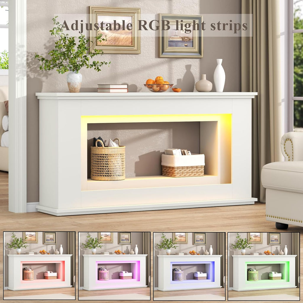 Loomie 63” Long Console Tables for Entryway, Narrow Long Entry Table with LED Lights, 2-Tier Sofa Table Behind Couch, Modern Hallway Accent Table for Living Room, Entrance (White)