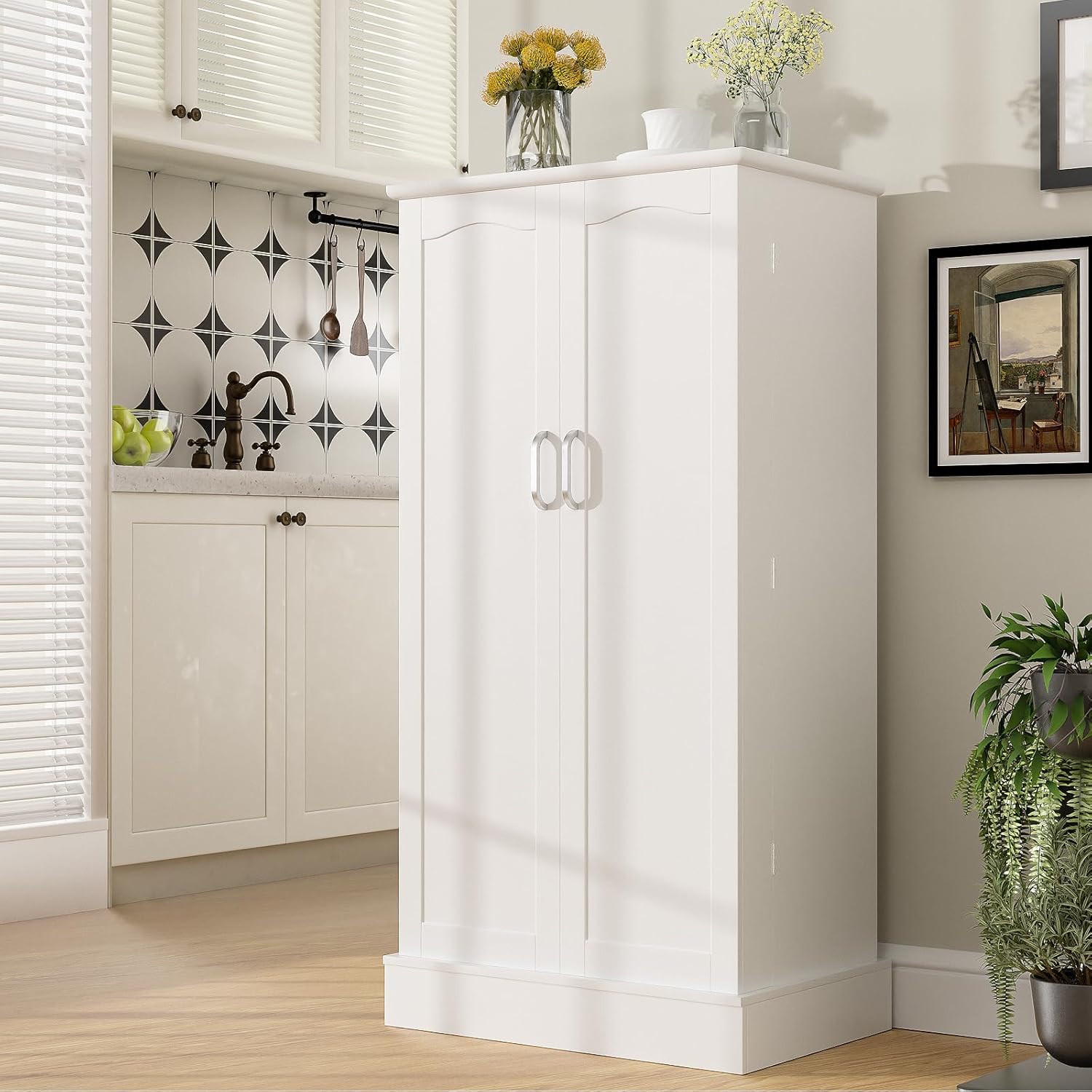 47“ Pantry Cabinet with Adjustable Shelves, Freestanding Kitchen Storage Cabinet, Sideboard Buffet for Home Office Use