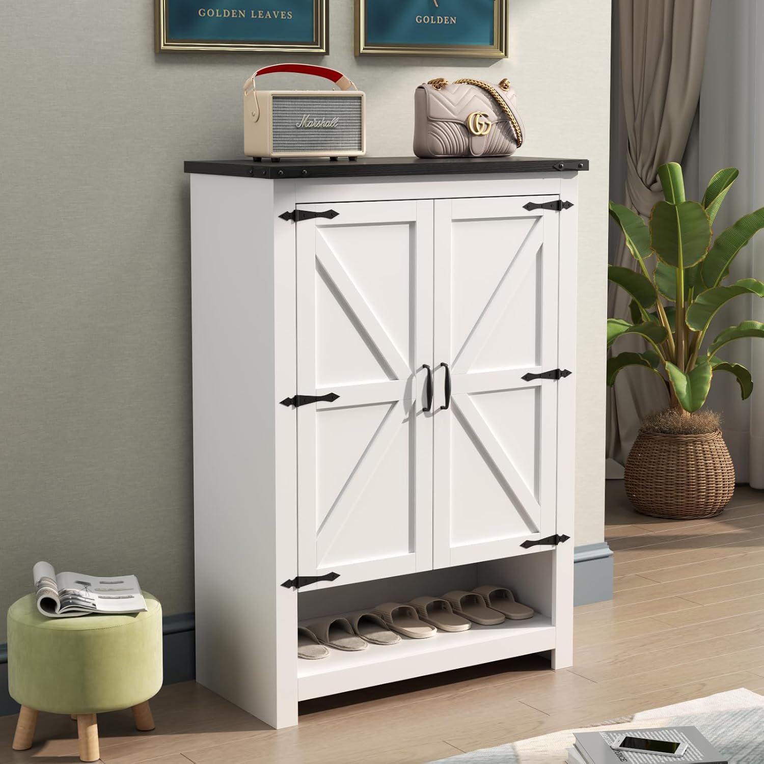 Loomie Shoe Cabinet with Doors, 7-Tier 28 Pair Shoe Cabinet Storage for Entryway, Hidden Narrow Shoe Cabinets with Adjustable Shelves, Slim Thin Shoe Rack Organizer for Hallway, Living Room, White