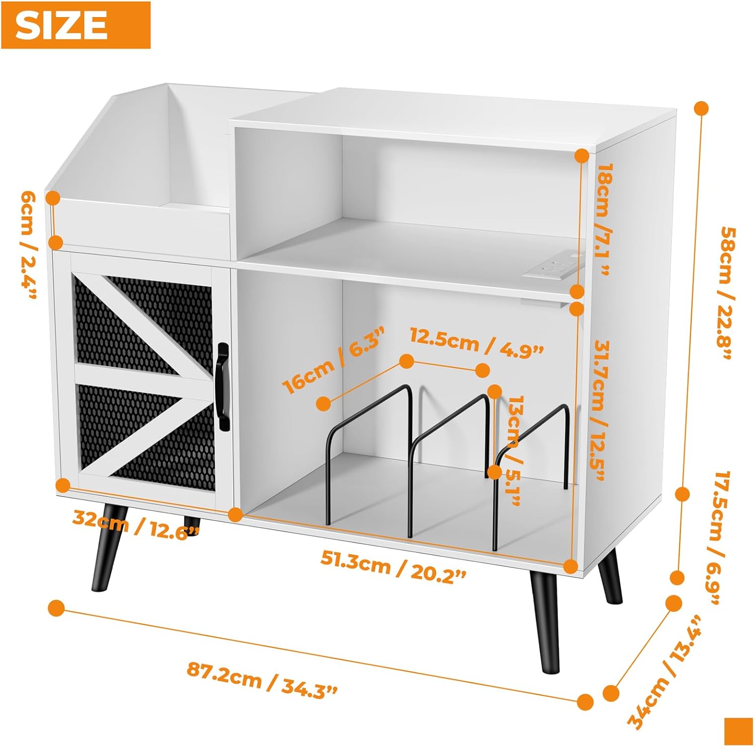 Large White Record Player Stand with Magnetic Door,350 Vinyl Record Storage Cabinet, Record Player Table with Power Outlet and LED Light,Turntable Stand with Wood Legs for Living Room