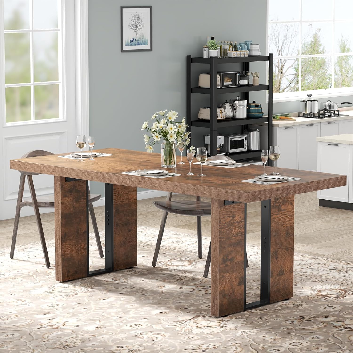 Loomie 70.8 Inch Dining Table, Rustic Farmhouse Kitchen Table for 6-8 People