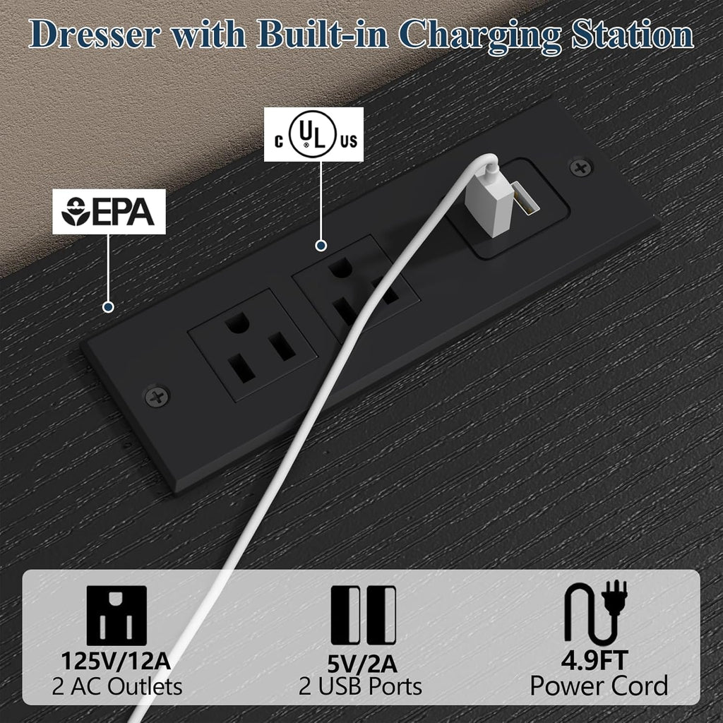 Loomie Upgraded 10 Drawer Black Dresser with Charging Station & Led Lights for Bedroom, 58" Long Triple Wide Dresser TV Stand for TVs up to 65", Wide Chest of Drawer, Large Dressers Organizer wCubby