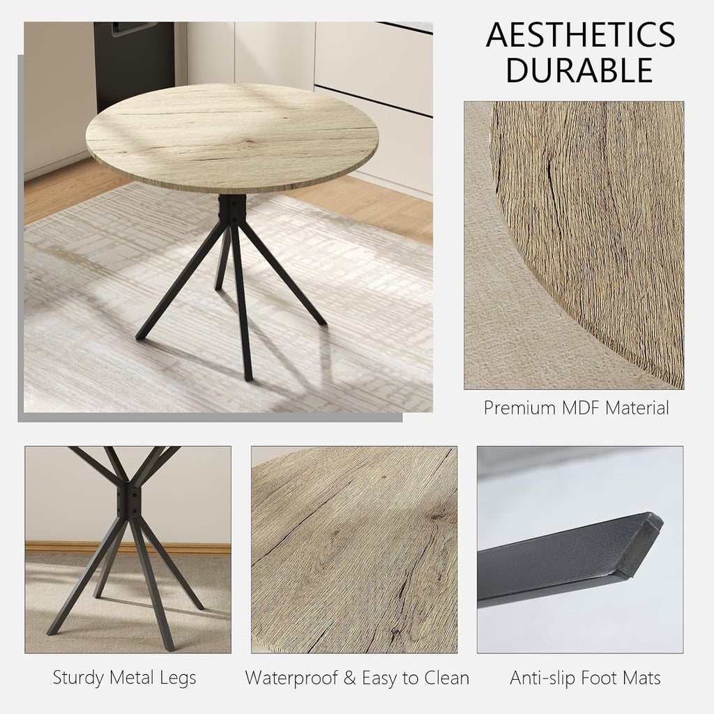 Loomie Round Dining Table Set for 4, 31.5" Small Round Kitchen Table with 4 Chairs, 5 Piece Dining Room Table Set with Steel Legs, Space-Saving Dinner Table, Coffee Table for Small Space