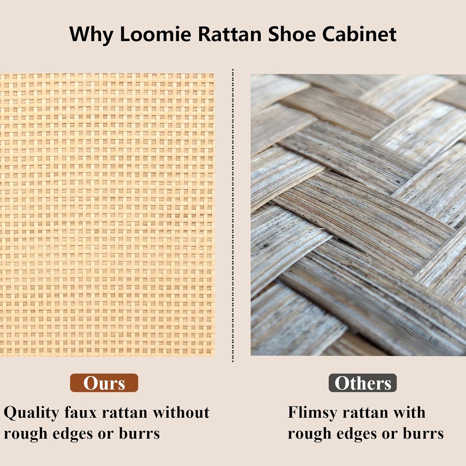 Loomie Rattan Shoe Cabinet, Free Standing Tipping Bucket Shoe Rack Organizer with 2 Flip Drawers,Modern Entryway Narrow Shoe Storage with Top Cubby, Boho Slim Hidden Cabinet with Doors (Natural)