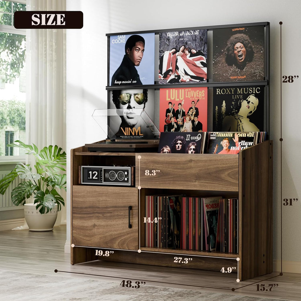 Large Record Player Stand with Vinyl Storage, Record Player Table with Vinyl Record Storage Up to 500 Albums, Turntable Stand with Record Holder Display Shelf, Record Cabinet for Media Stereo Audio