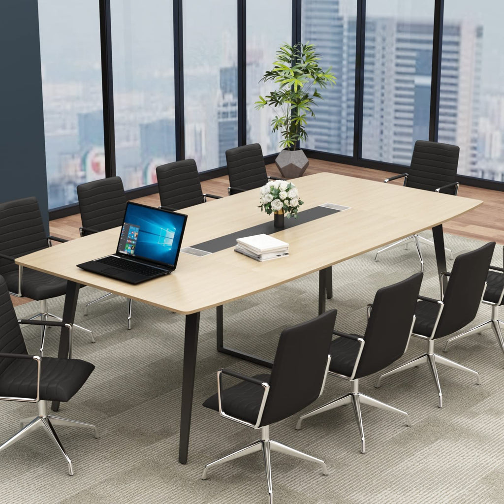 Loomie 8FT Conference Table, 94.49" L x 47.24" W x 29.53" H Meeting Seminar Table with Grommet, Large Boat Shaped Computer Desk, Boardroom Desk for Office Meeting Conference Room,White
