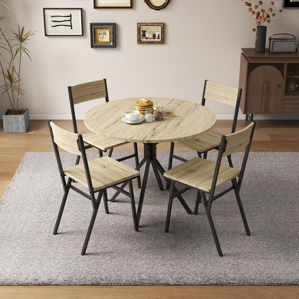 Loomie Round Dining Table Set for 4, 31.5" Small Round Kitchen Table with 4 Chairs, 5 Piece Dining Room Table Set with Steel Legs, Space-Saving Dinner Table, Coffee Table for Small Space
