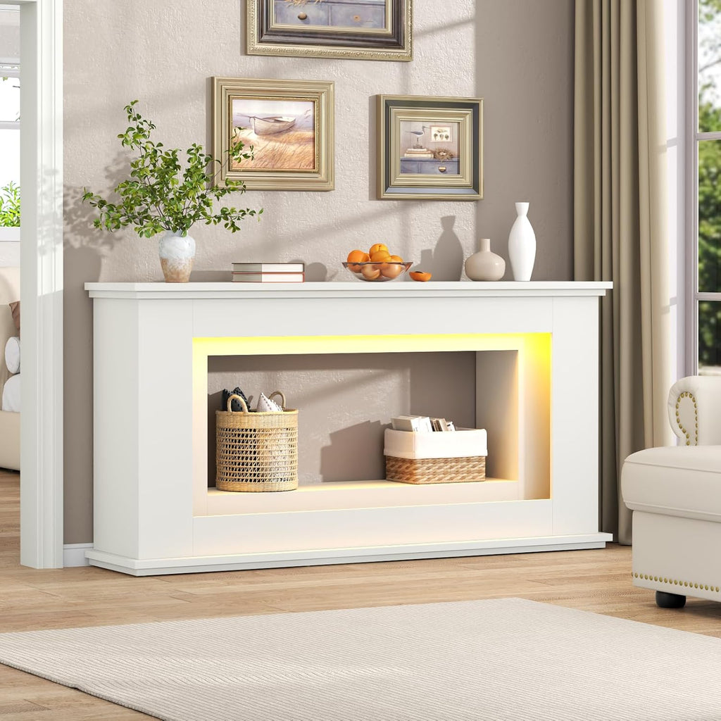 Loomie 63” Long Console Tables for Entryway, Narrow Long Entry Table with LED Lights, 2-Tier Sofa Table Behind Couch, Modern Hallway Accent Table for Living Room, Entrance (White)