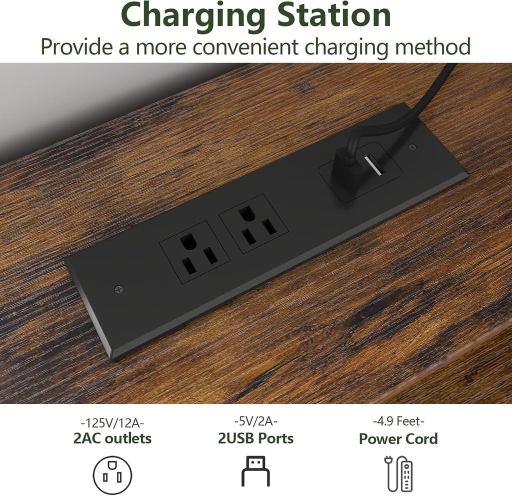 Dresser for Bedroom, 6 Drawer Dresser with Charging Station, Chests of Drawers with LED Lights, Modern Double Dresser, Storage Cabinet with Drawers for Living Room, Hallway (Brown)