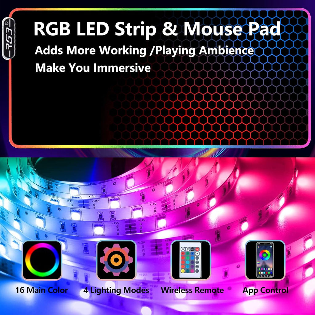 Loomie Computer Desk with Power Outlet & Led Light, 63" Large Wing-Shaped Gaming Desk with Full Monitor Stand, Wireless Charging, RGB Mouse Pad,Headphone Hook,Studio Desk with Storage Shelf for Live