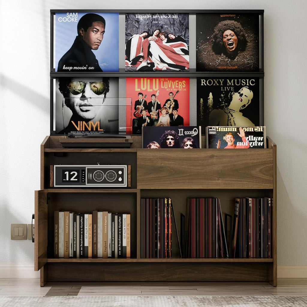 Large Record Player Stand with Vinyl Storage, Record Player Table with Vinyl Record Storage Up to 500 Albums, Turntable Stand with Record Holder Display Shelf, Record Cabinet for Media Stereo Audio