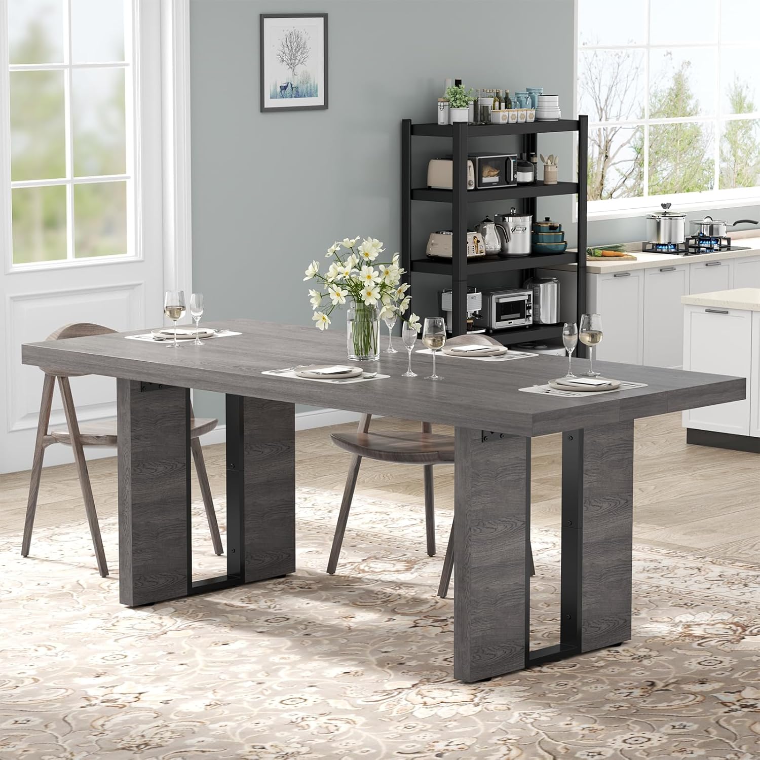 Loomie 70.8 Inch Dining Table, Rustic Farmhouse Kitchen Table for 6-8 People, Large Dinning Room Furniture Rectangle Dinner Table for Living Room, Apartment, Home Office, Vintage Grey