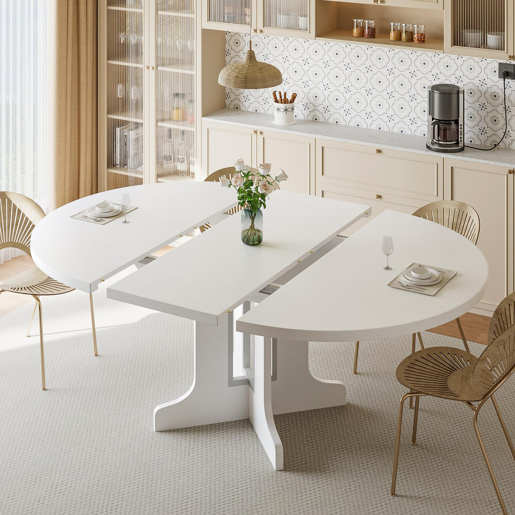 iPormis 59" Extendable Round Dining Table for 4-6, Modern Kitchen Table with Heavy Duty Pedestal Base & Wooden Top