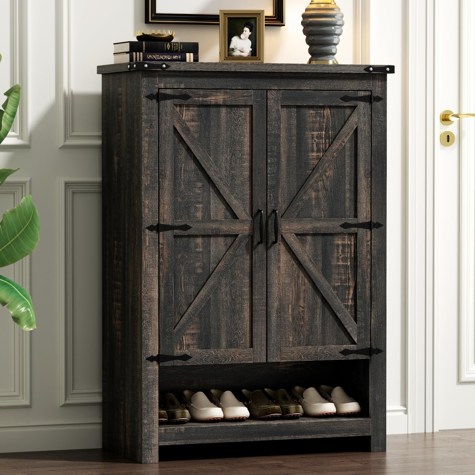 Loomie Shoe Cabinet with Doors, 7-Tier 28 Pair Shoe Cabinet Storage for Entryway, Hidden Narrow Shoe Cabinets with Adjustable Shelves