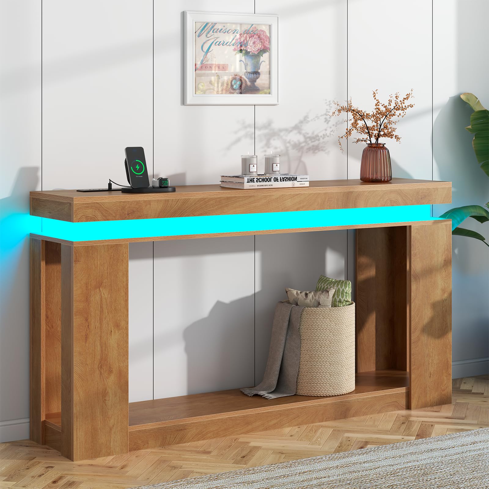 Loomie 63" Long Console Table with LED Lights & Power Outlet