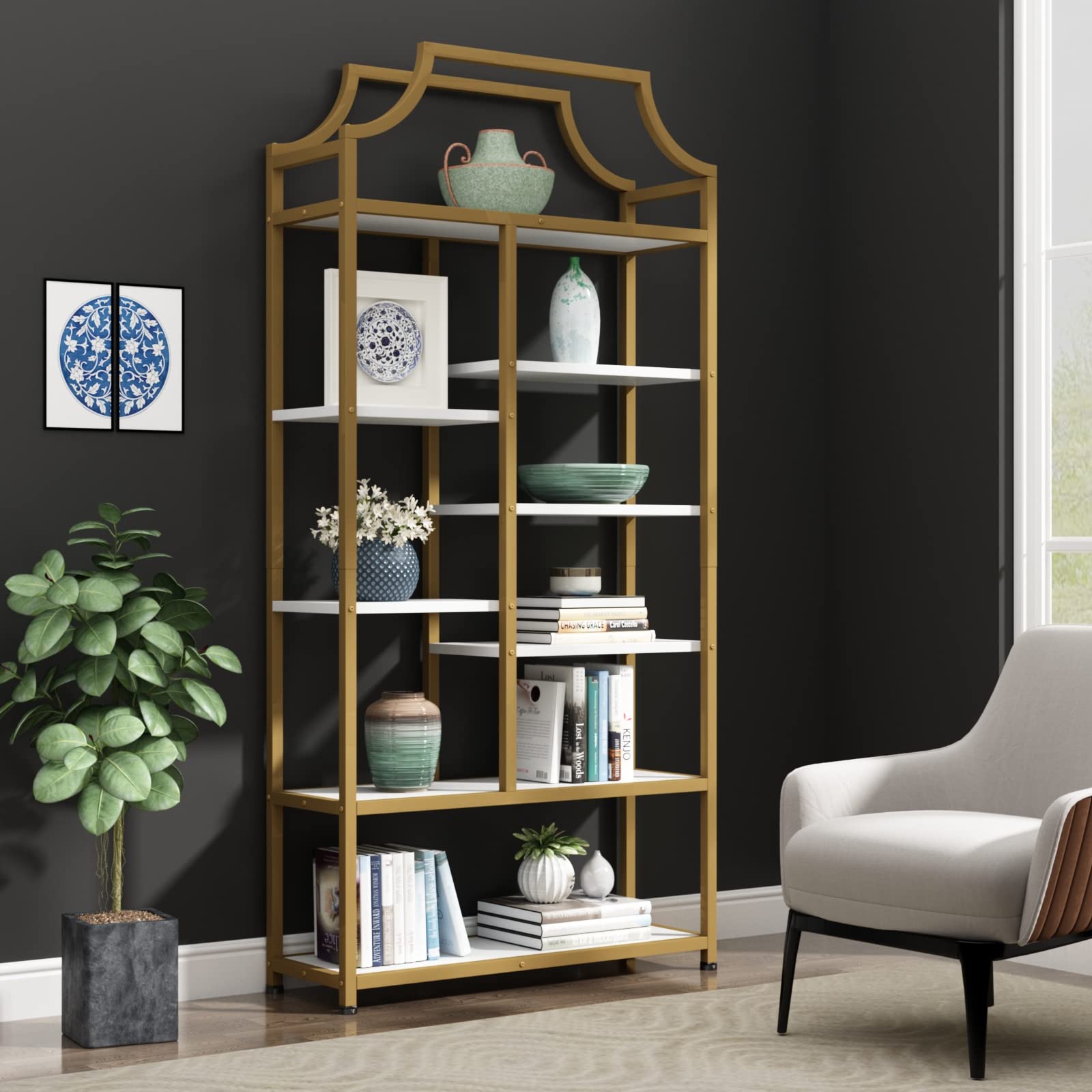 Loomie 8-Open Shelf Bookshelf Tall Storage Display Modern Open Book Case