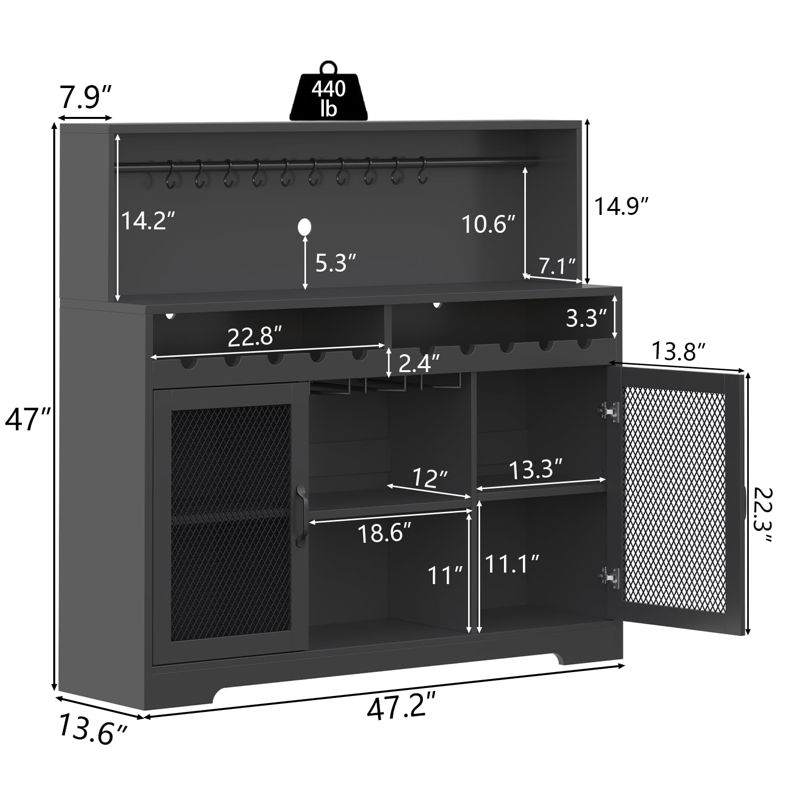 Loomie Wine Bar Cabinet with LED Light, Liquor Cabinet with Glass Holder, Coffee Bar