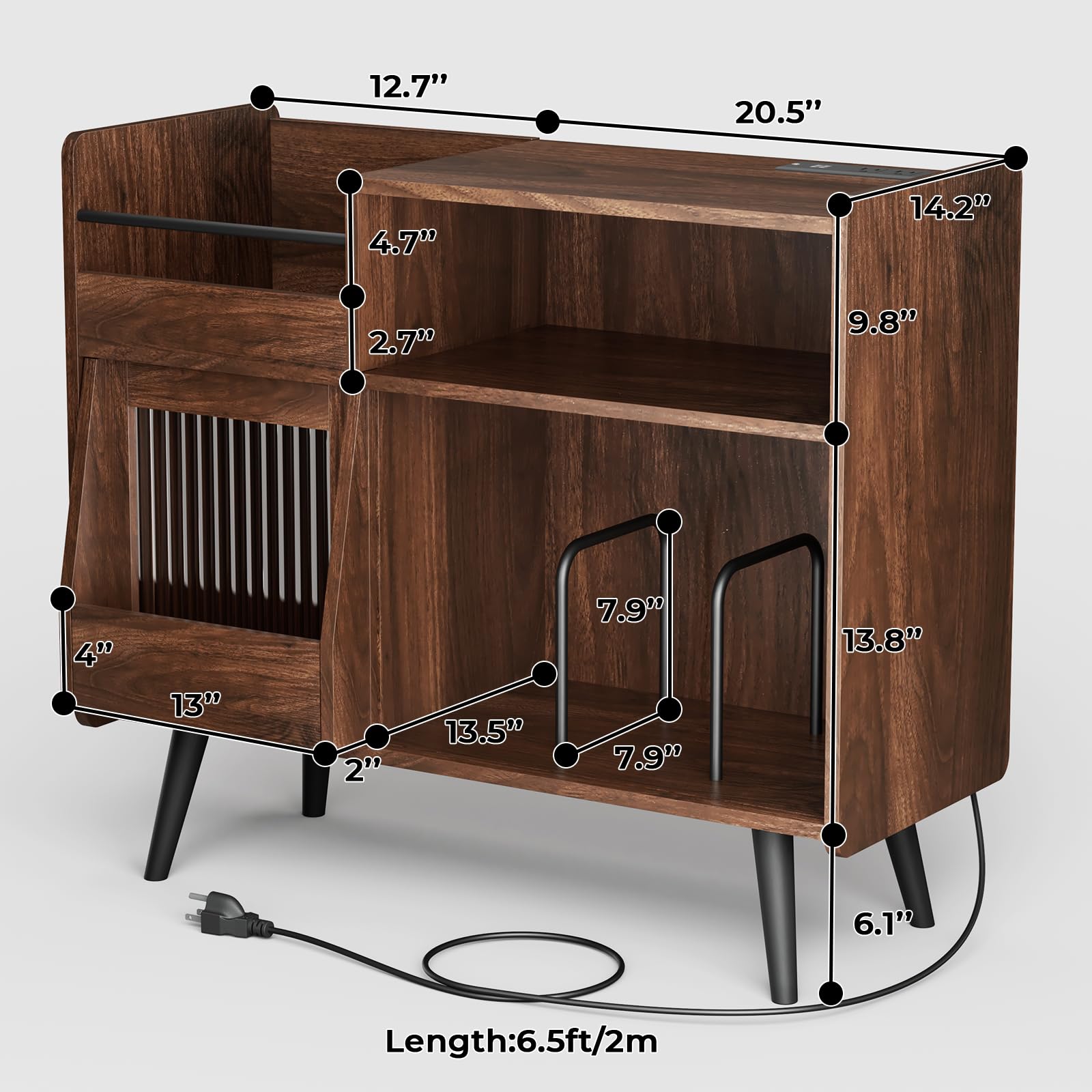 Loomie Large Black Record Player Stand Turntable Stand Shelf with with Power Outlet and LED Light,Vinyl Record Storage Cabinet