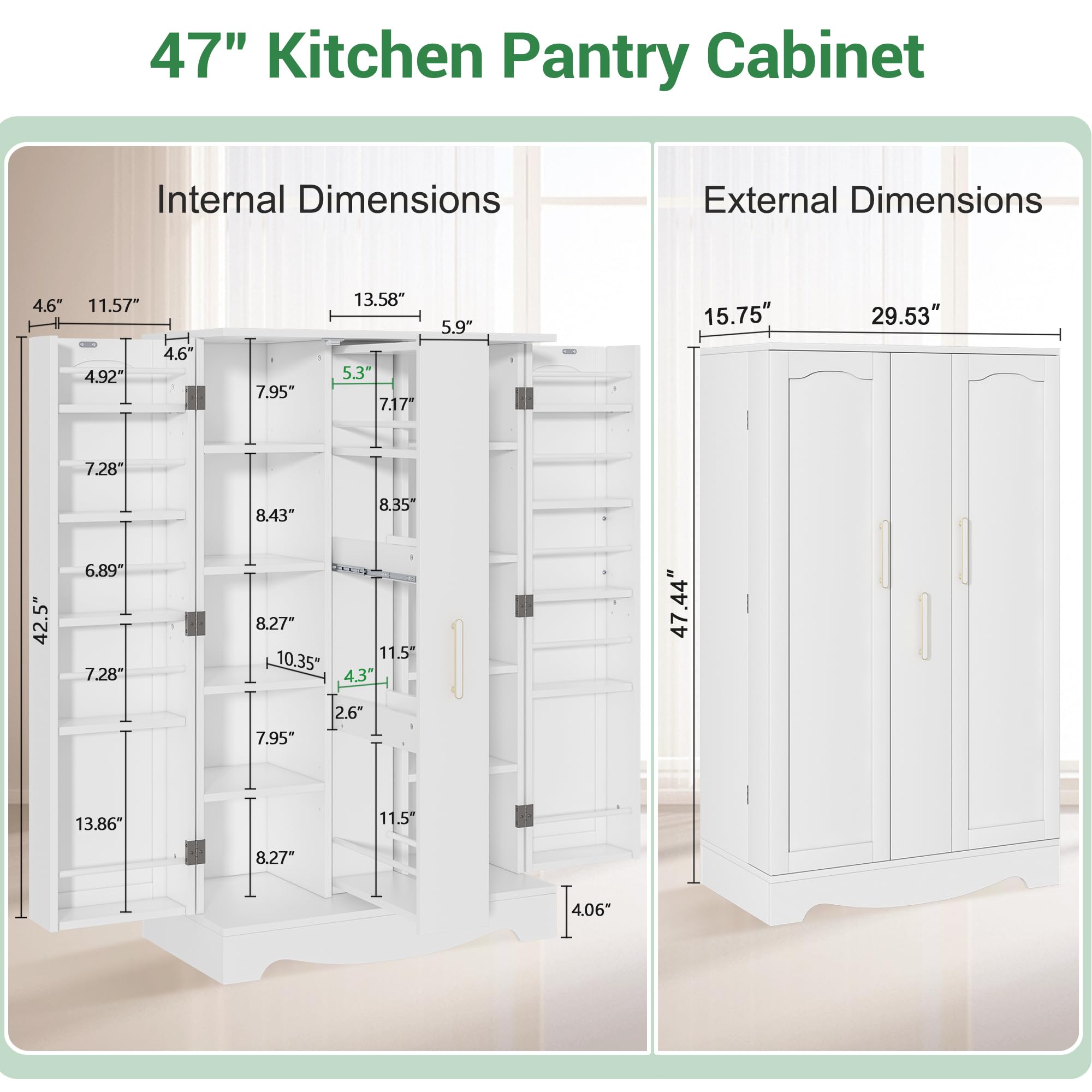 47" Kitchen Pantry Cabinet with Drawer, Storage Cabinet with Adjustable Shelves