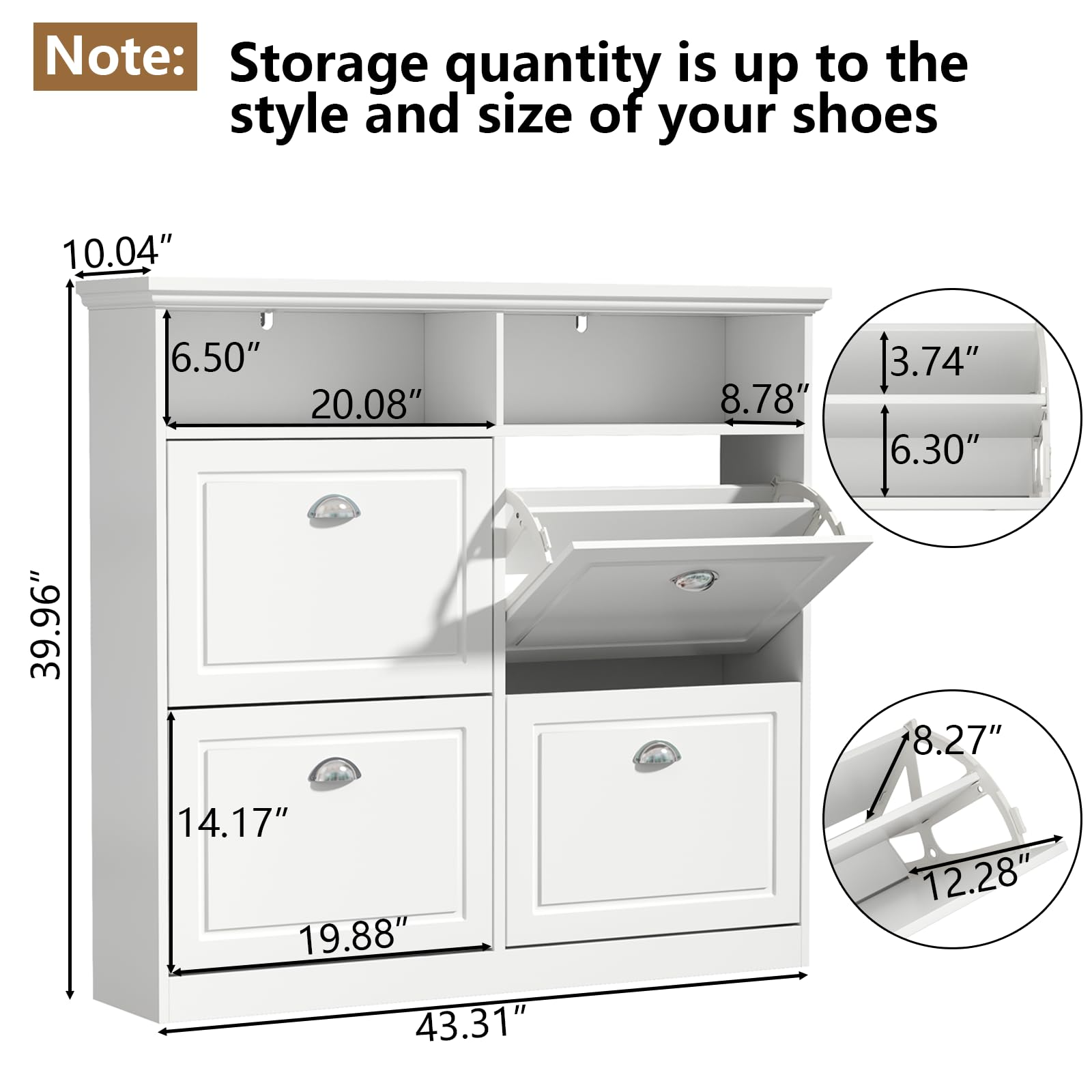 Loomie Shoe Cabinet with 4 Flip Drawers, Freestanding Shoe Storage Cabinet with Open Shelves