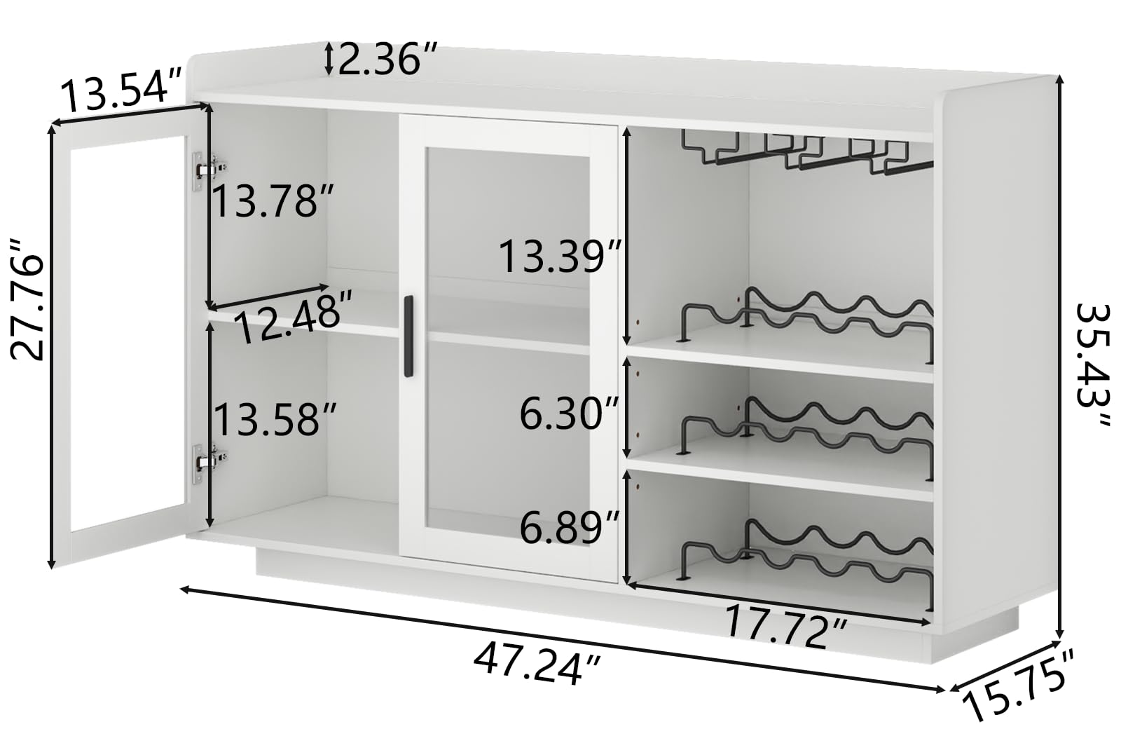 Loomie Wine Bar Cabinet with LED Lights, Floating Coffee Bar with Glass Rack and Removable Wine Racks, Modern Buffet Sideboard with Storage Shelves