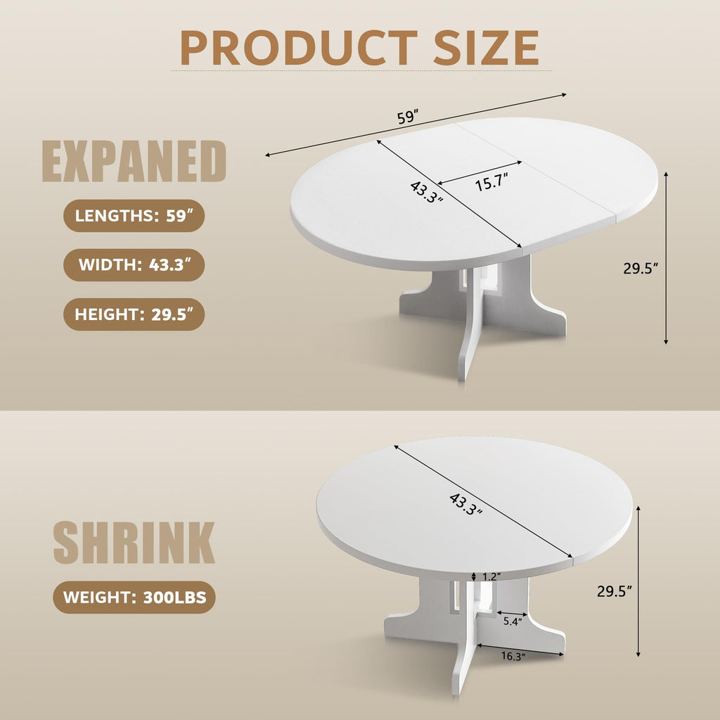 iPormis 59" Extendable Round Dining Table for 4-6, Modern Kitchen Table with Heavy Duty Pedestal Base & Wooden Top